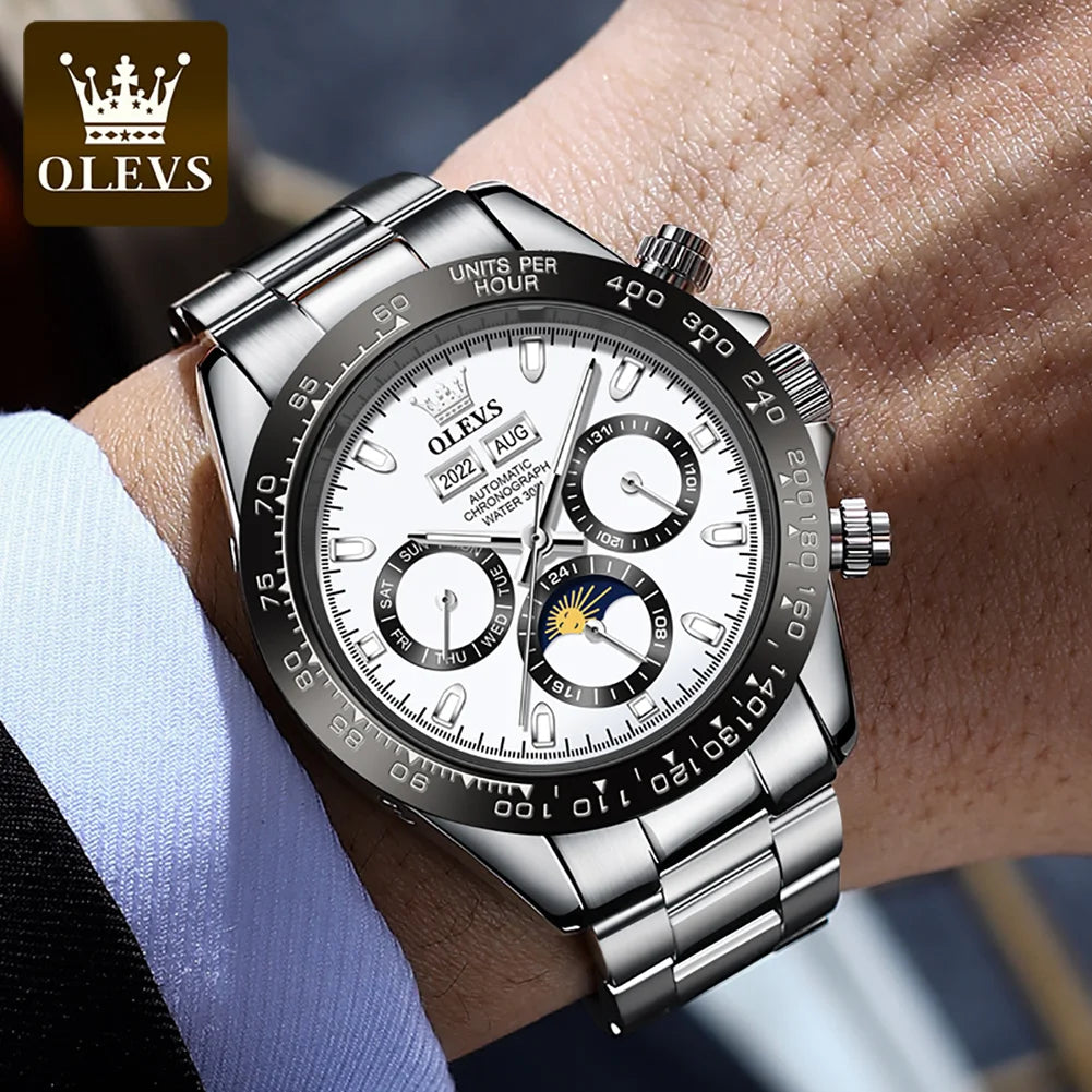 Olevs 6654 luksusowy automatyczny mechaniczny zegarek męski chronograf wodoodporny luminous