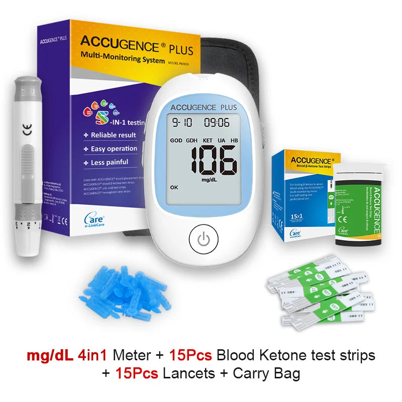 Wielofunkcyjny monitor 4w1: testy hemoglobiny, ketonów, glukozy, kwasu moczowego