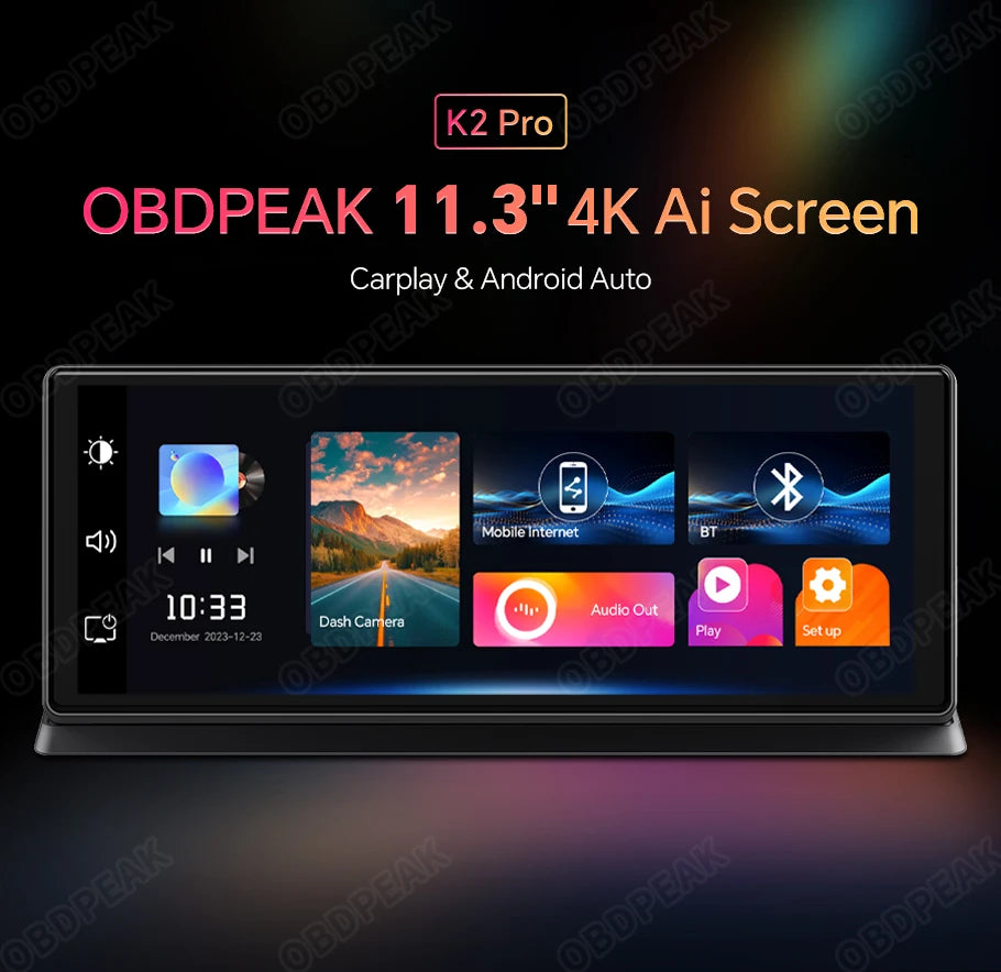 K2 pro 11.3" 4k bezprzewodowy carplay android auto kamera samochodowa z gps i podwójnym obiektywem
