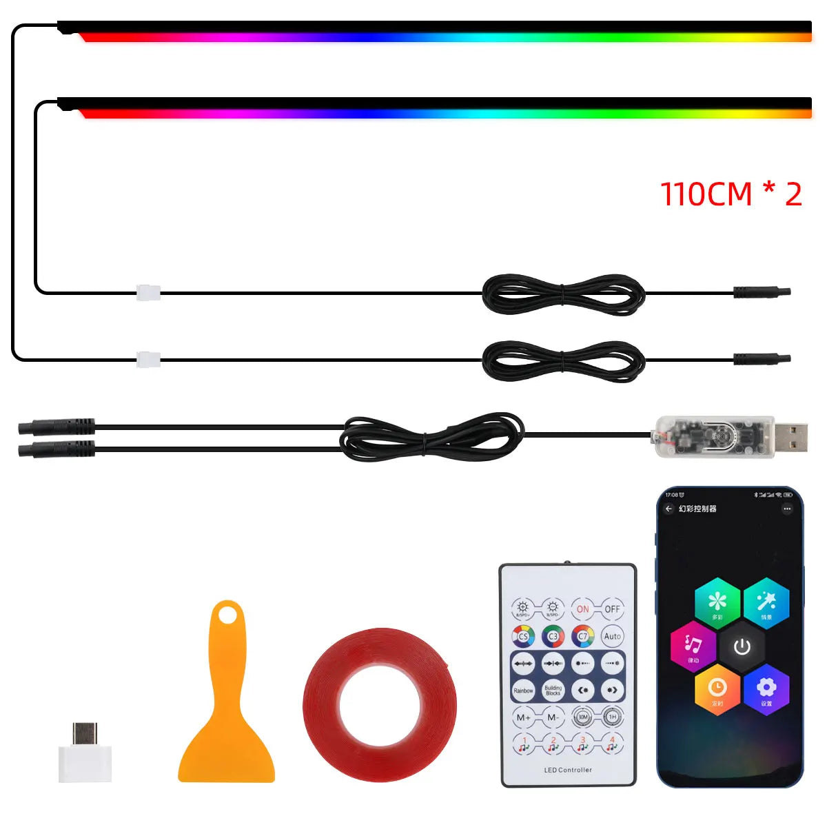 Paski led rgb akrylowe 10-w-1 do samochodu - sterowanie aplikacją i pilotem