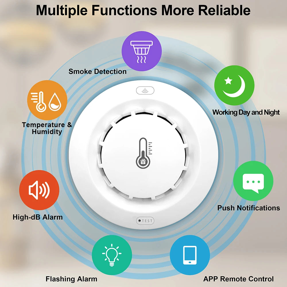Detektor dymu tuya smart wifi i bluetooth z temperaturą i wilgotnością