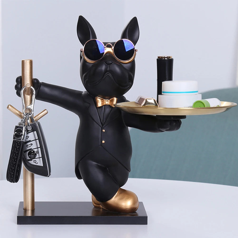 Elegant French Bulldog Sculpture & Storage Tray - Stylish Home Decor