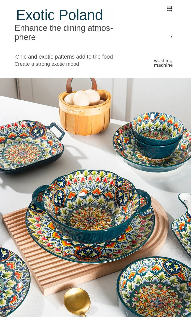 Bohemia Retro Ceramic Tableware Set for 4 | Elegant Dining