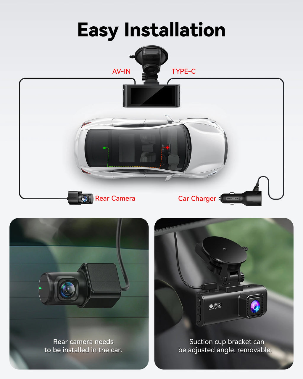 Redtiger f7np 4k podwójna kamera samochodowa z gps i monitorowaniem parkowania 24h