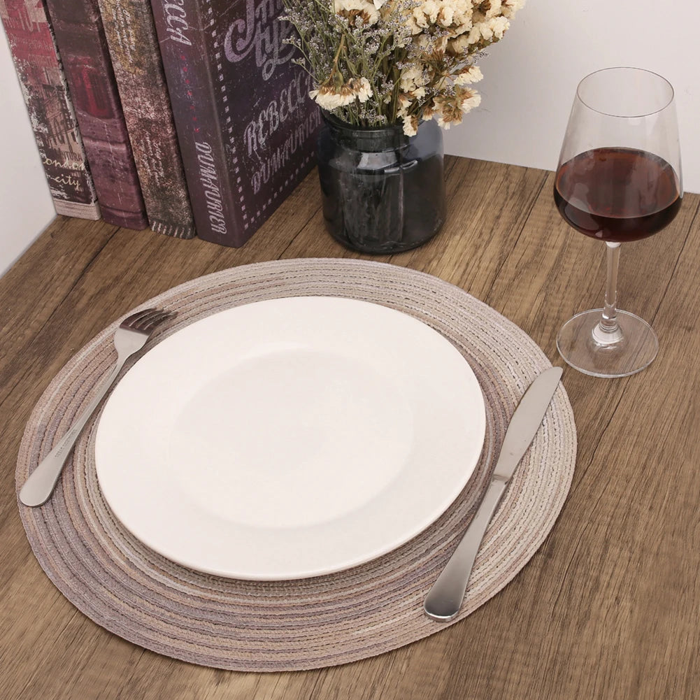 Set of 6 Round Braided Washable Placemats - Heat Resistant Table Mats
