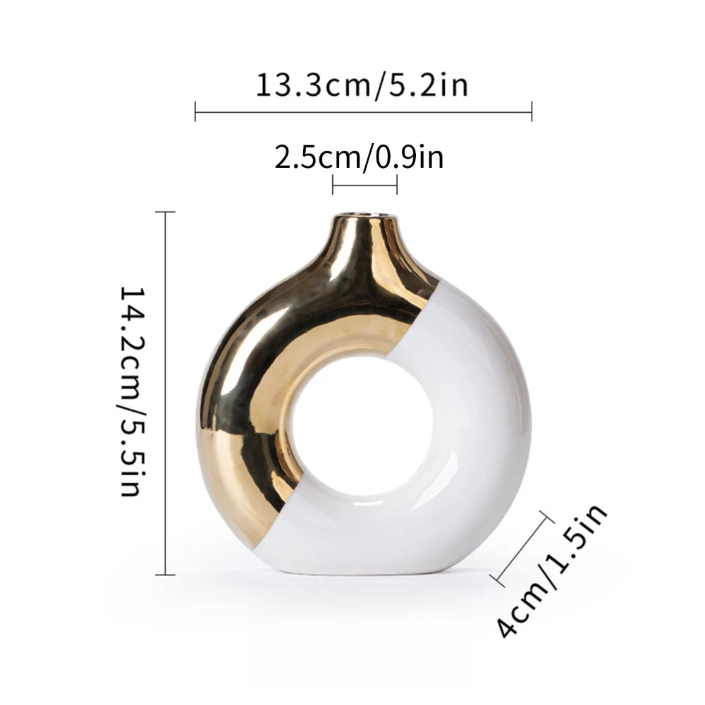 Gold Ceramic Flower Vase - Elegant Home & Wedding Decor
