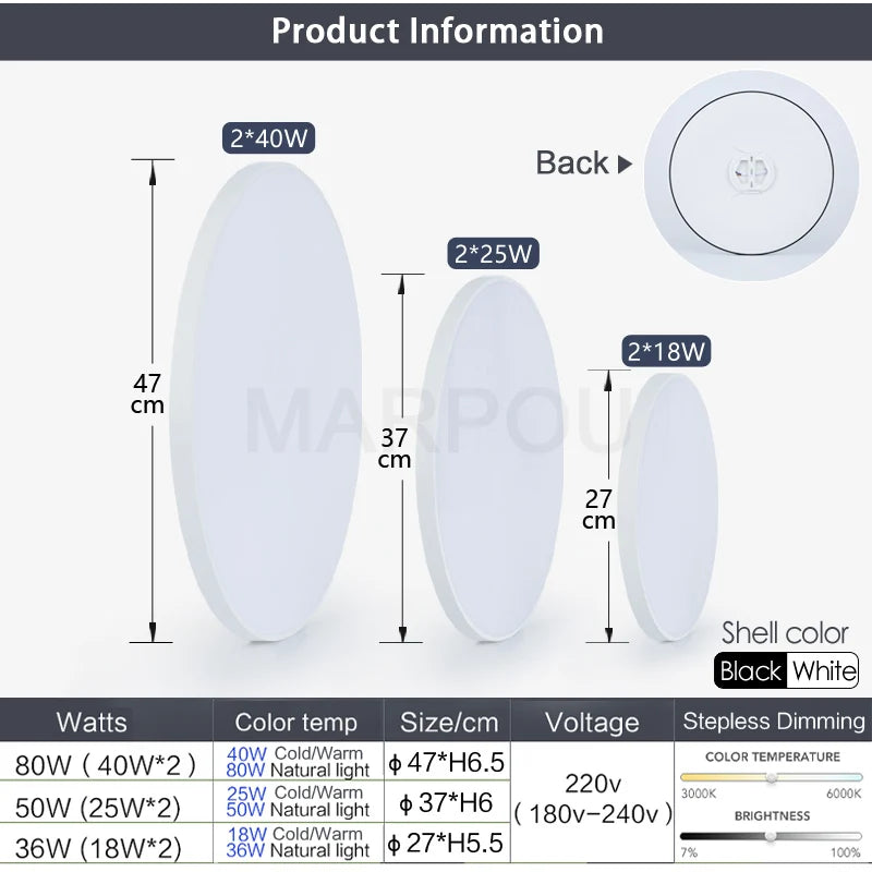 MARPOU Dimmable LED Ceiling Lamp - Modern Bedroom Lighting