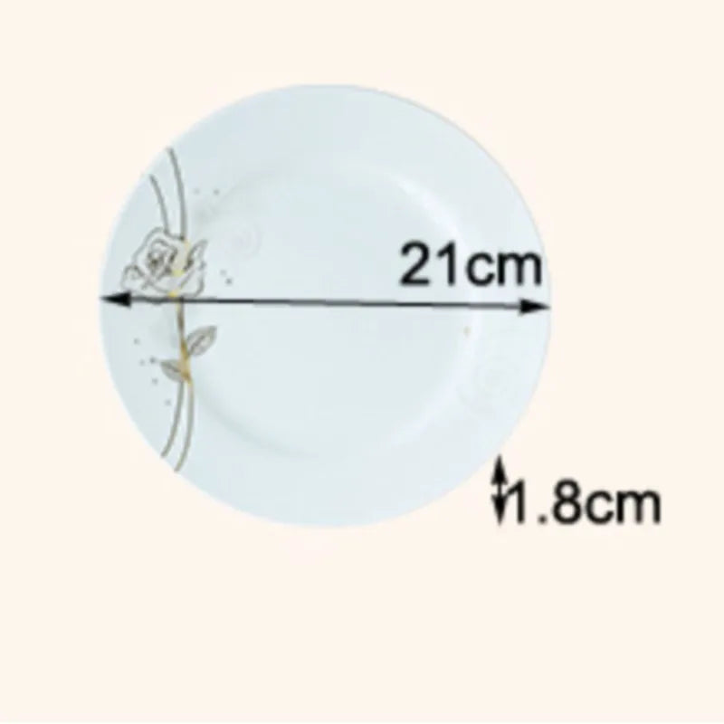 Vabena Gold Rose Bone China Dinner Plates Set - 8-Inch Elegant Tableware