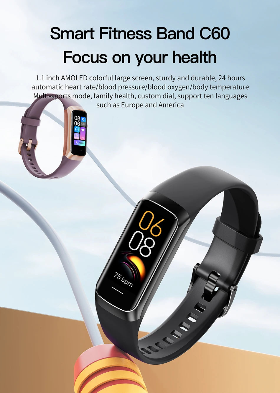 Zegarek smartwatch lige amoled - monitor tętna i aktywności fizycznej