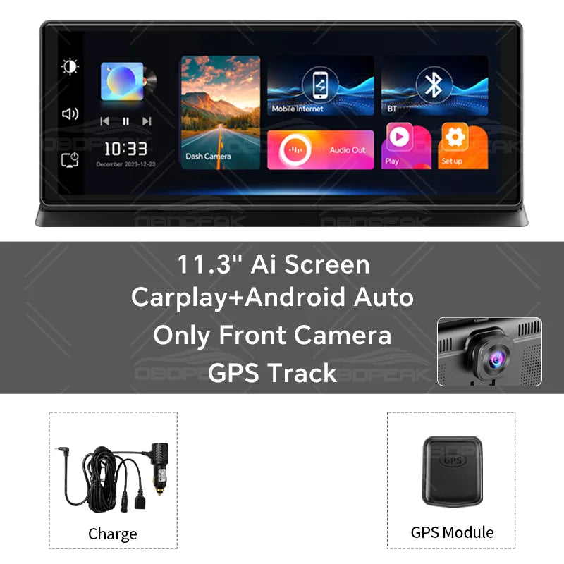 K2 pro 11.3" 4k bezprzewodowy carplay android auto kamera samochodowa z gps i podwójnym obiektywem