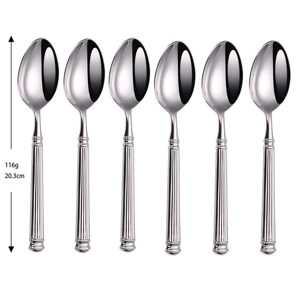 Elegant Silver Striped Cutlery Set - Premium 304 Stainless Steel Tableware