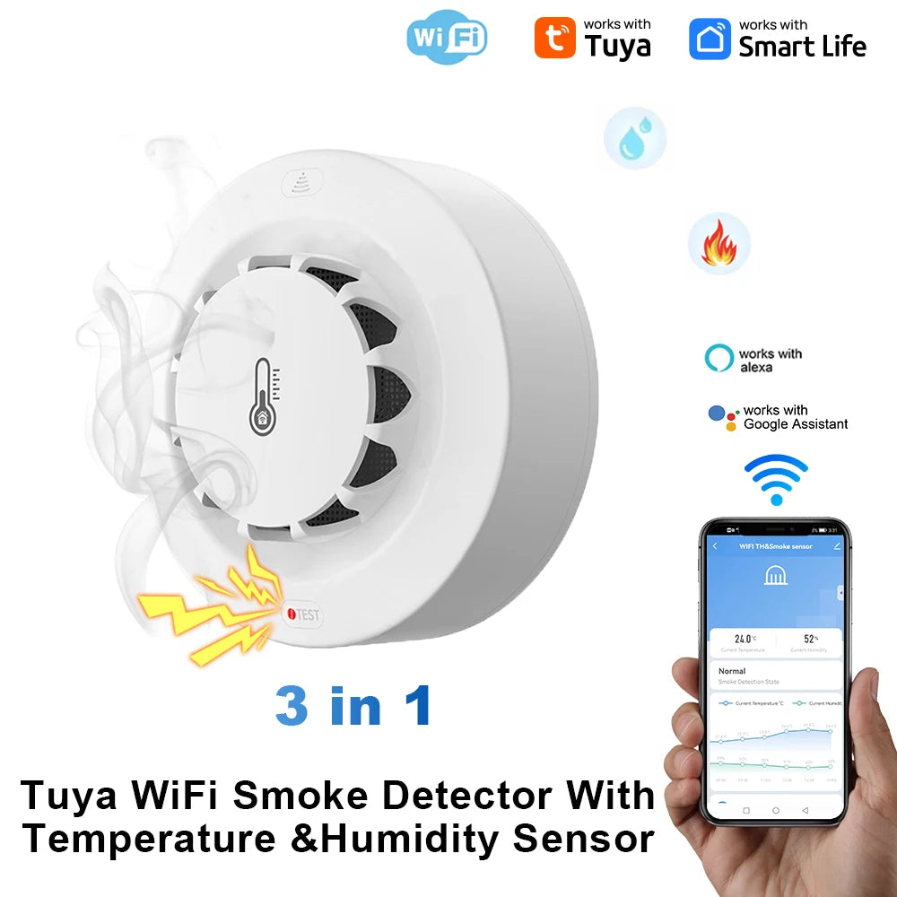 Detektor dymu tuya smart wifi i bluetooth z temperaturą i wilgotnością