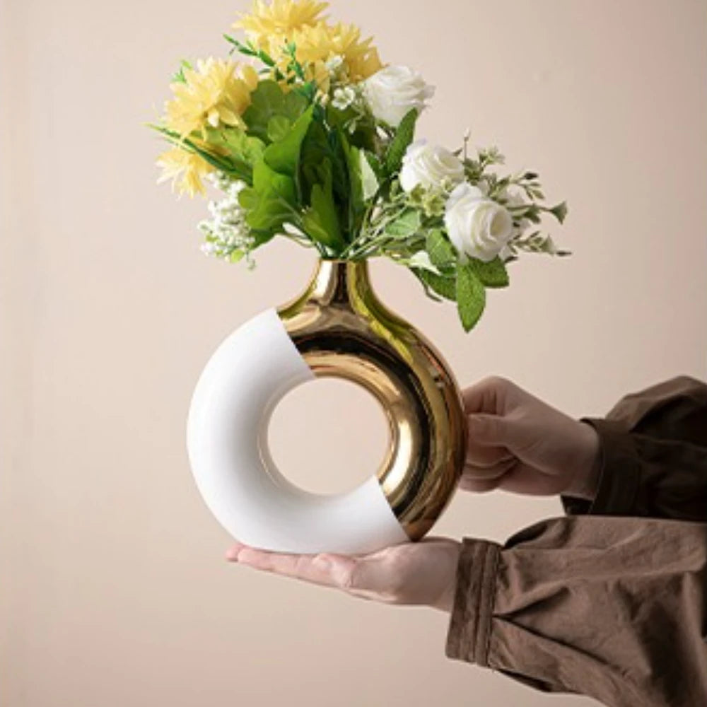 Light Luxury Gold Ceramic Vase | Modern Home Decor & Wedding Gift