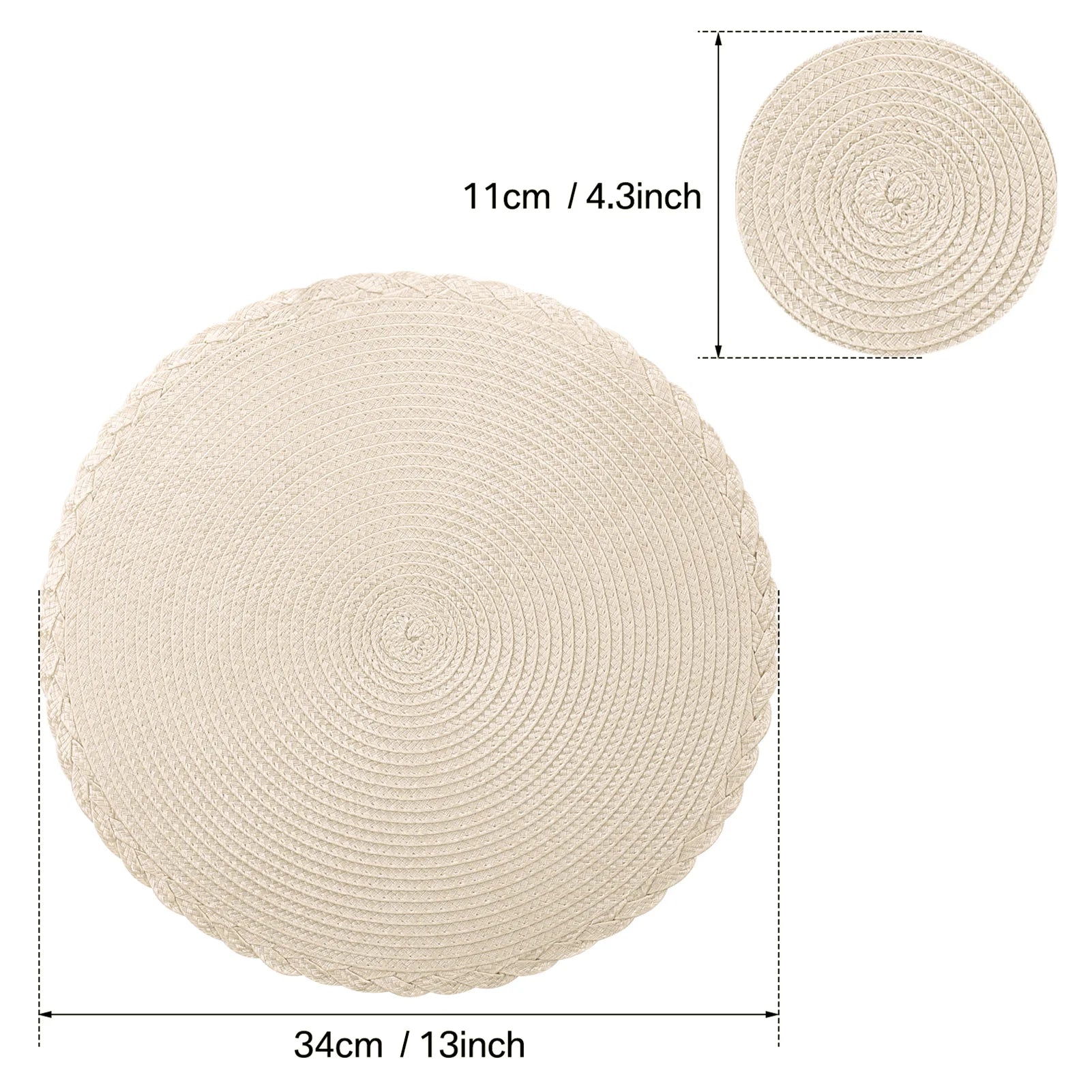 Set of 12 Round Braided Placemats & Coasters | Washable, Heat Resistant & Non-Slip