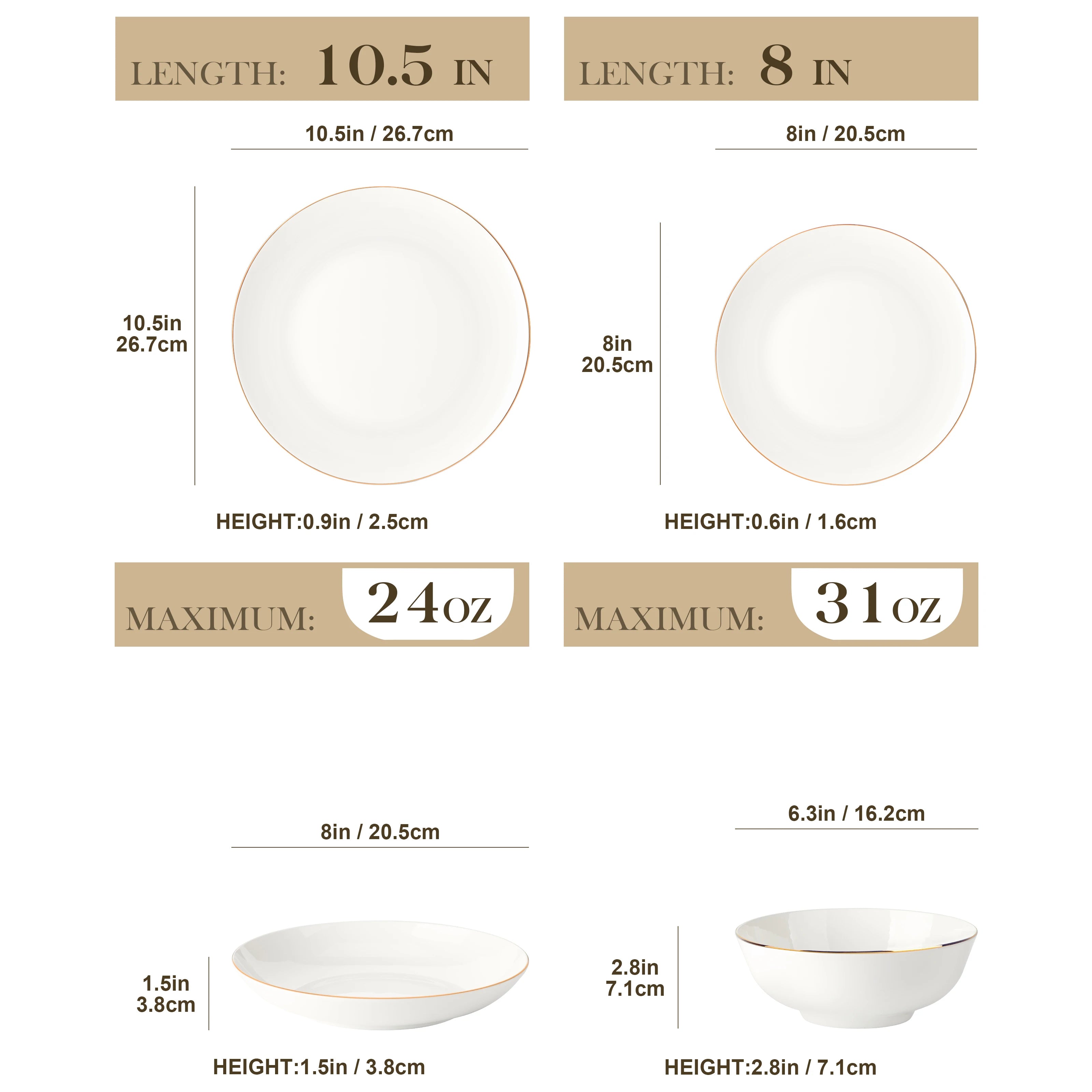 MALACASA Nordic Golden Rim Bone China Tableware Set - Elegant Dining Experience
