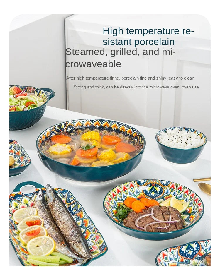 Bohemia Retro Ceramic Dinner Plate Set - Elegant Household Tableware