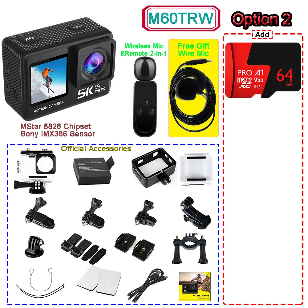 Kamera sportowa sony imx576 5k 4k60fps wodoodporna 48mp z wi-fi