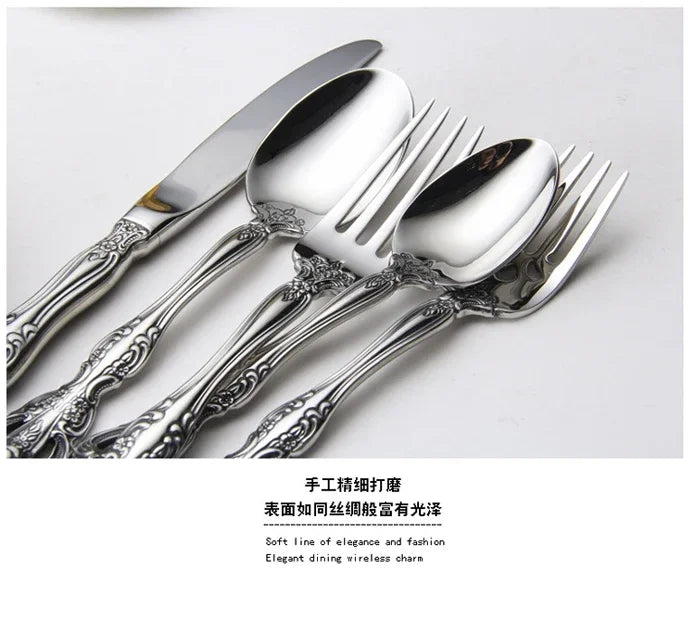 Retro złocony komplet sztućców ze stali nierdzewnej 304 vabena, 5 elementów