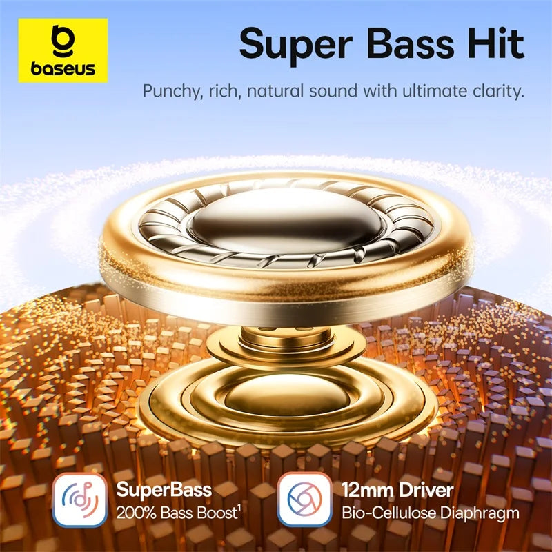 Baseus bc1 otwarte słuchawki na klips – bezprzewodowe sportowe słuchawki bluetooth 6.0 z 4 mikrofonami, super basem i ip55