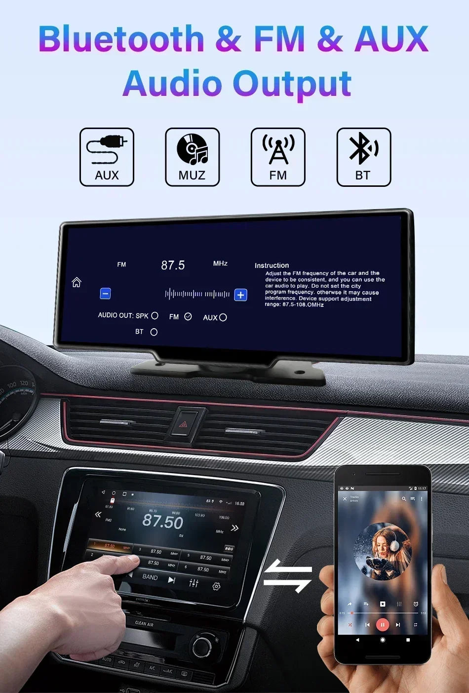 Kamera samochodowa srnubi 10.26" 4k z apple carplay, android auto i gps