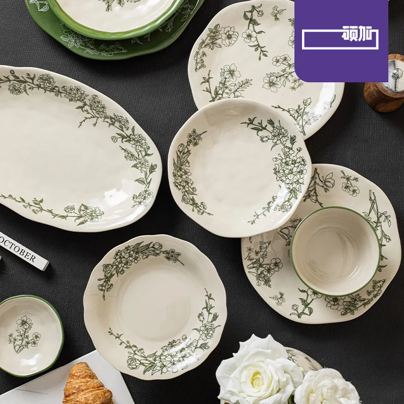 SOLECASA Floral Porcelain Dinnerware Set - Green Design