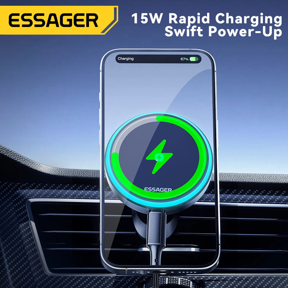 Essager 15w magnetyczny uchwyt samochodowy z ładowarką bezprzewodową