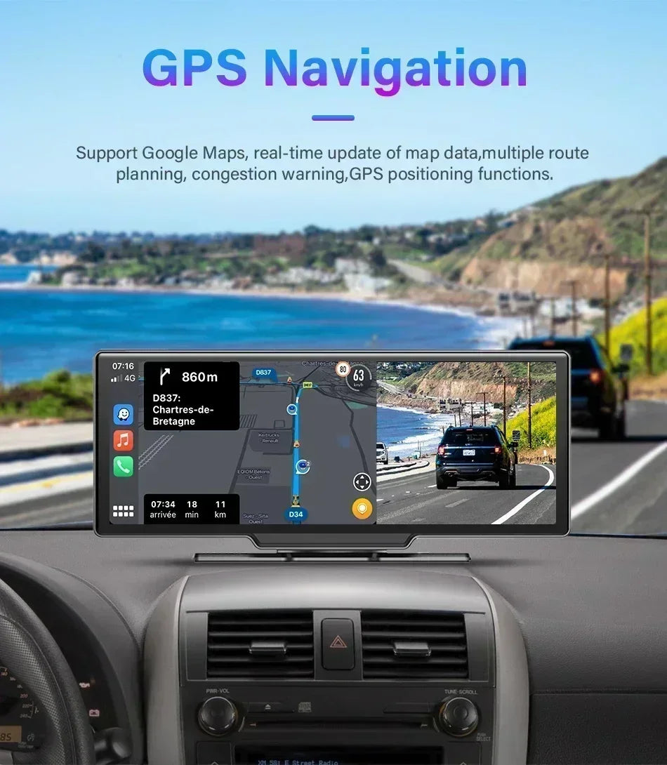 Kamera samochodowa srnubi 10.26" 4k z apple carplay, android auto i gps