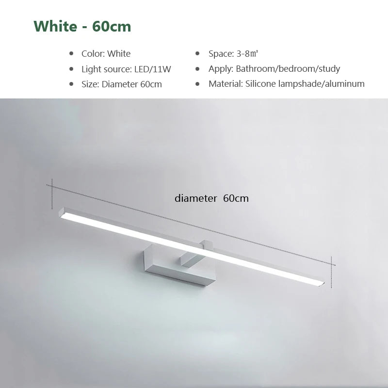 Vabena nowoczesna lampa ścienna led do łazienki, trzy kolory, aluminiowa