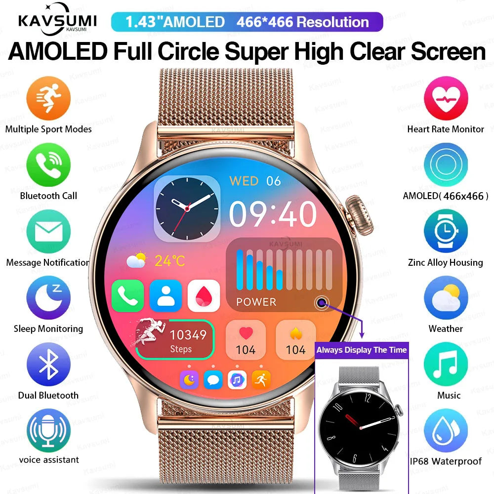 Damski elegancki smartwatch amoled z gps i rozmowami bluetooth