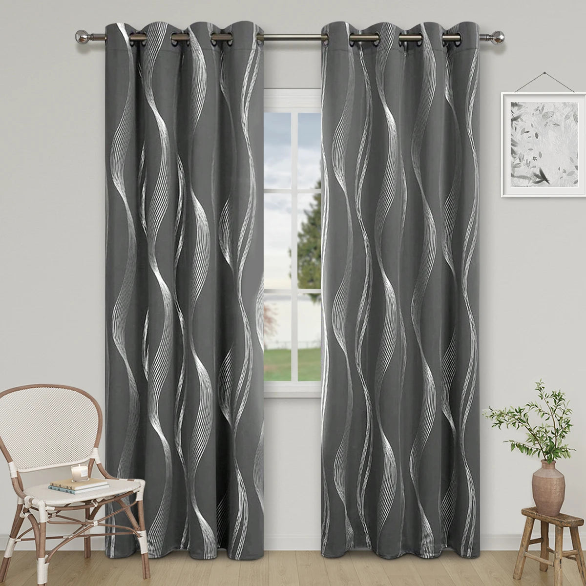Silver Wave Blackout Curtains: Thermal Insulation & Ultimate Room Darkening