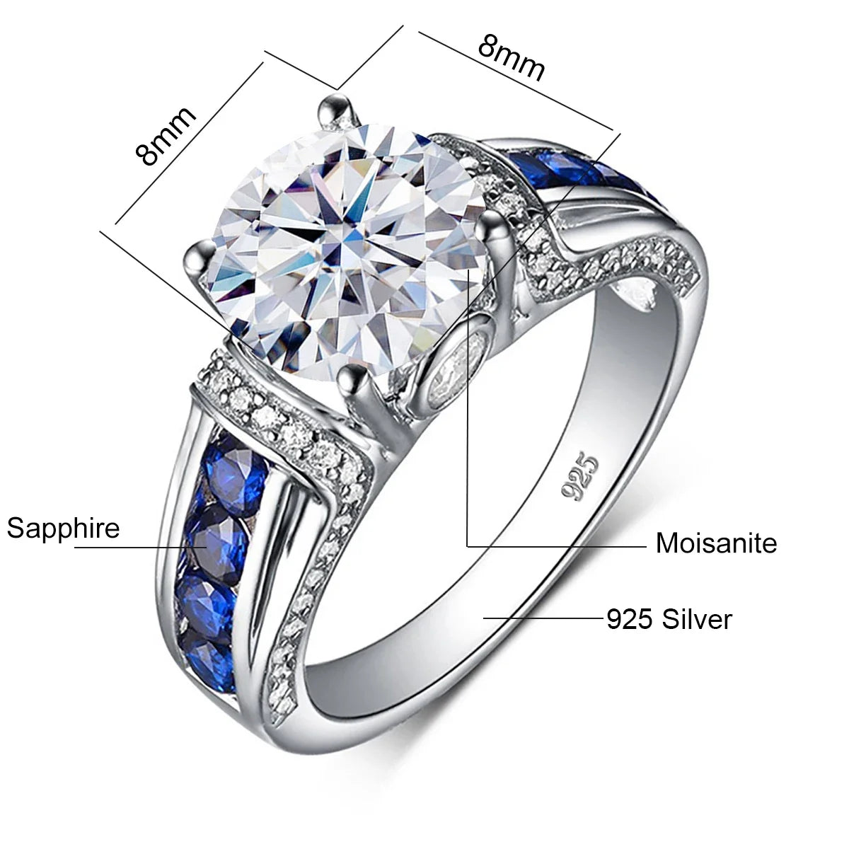 Certified 2ct D VVS1 Moissanite Ring - Sterling Silver Elegance