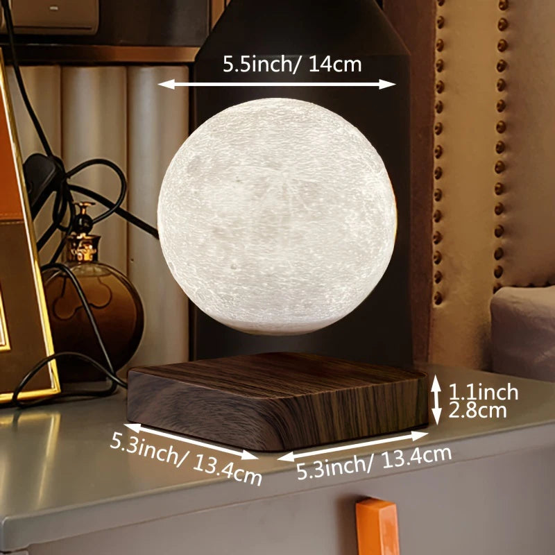Lewitująca lampa księżycowa – magnetyczna pływająca lampka nocna led 3d z drewnianą podstawą