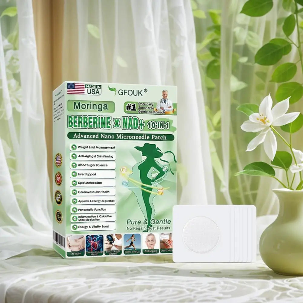 Gfouk plaster moringa berberyna nad | 10w1 wsparcie wagi, poziomu cukru i przeciwstarzeniowe