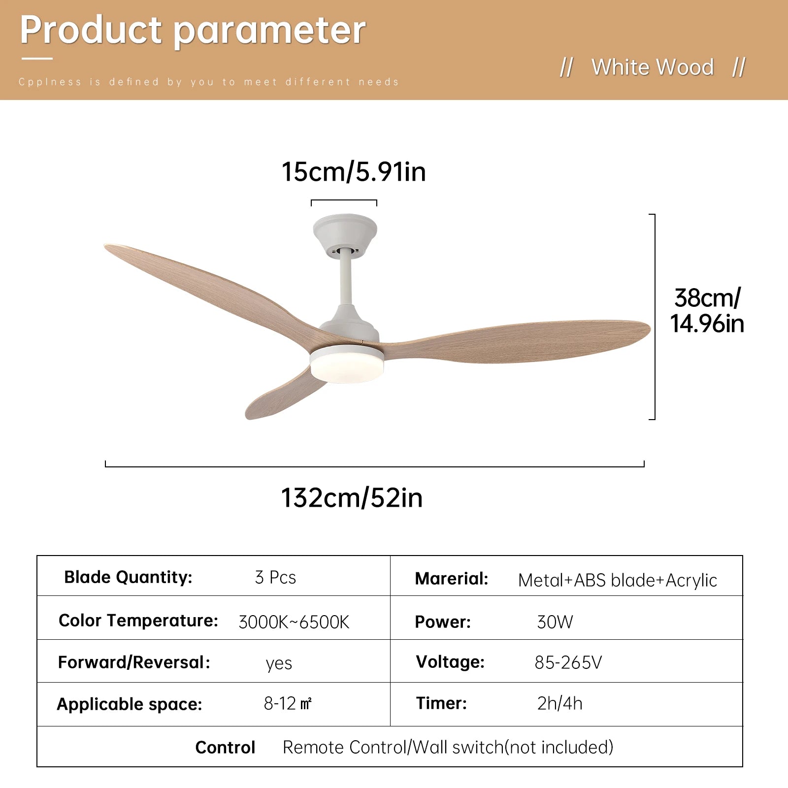 Niskoprofilowy wentylator sufitowy z oświetleniem i pilotem | 25"/42"/52" do wnętrz i na zewnątrz