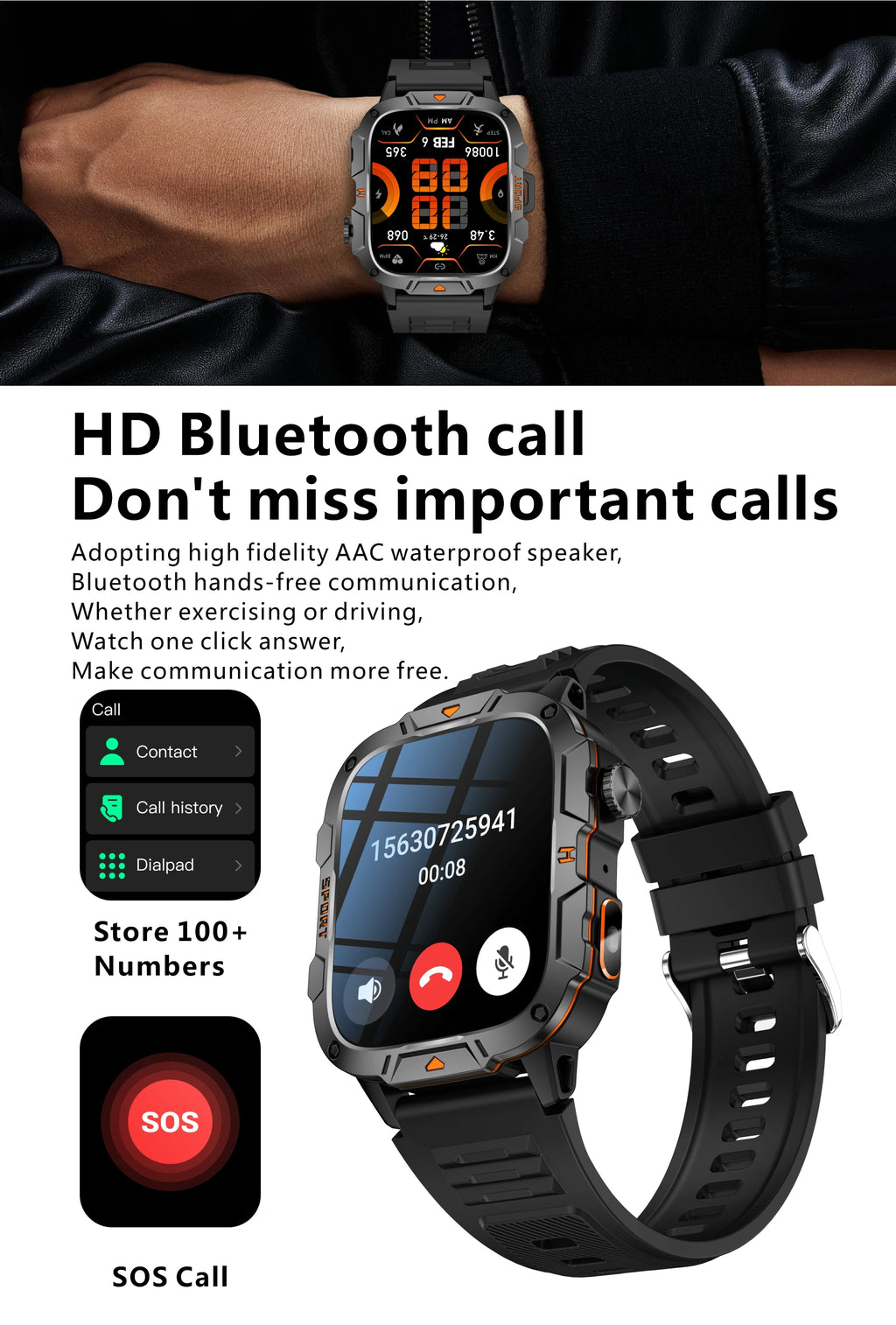 Wojskowy smartwatch dla mężczyzn | wyświetlacz amoled | taktyczny zegarek 5atm