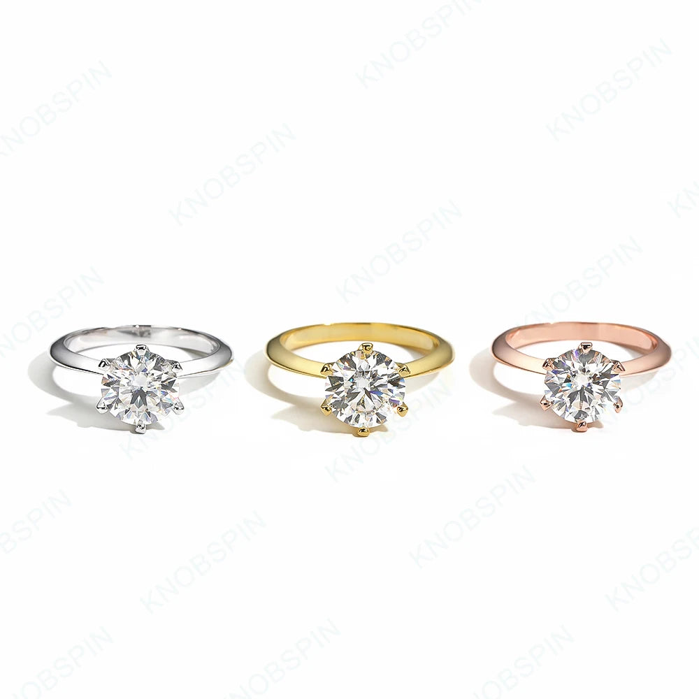 D VVS Moissanite Solitaire Ring - Brilliant 6-Prong Engagement & Promise