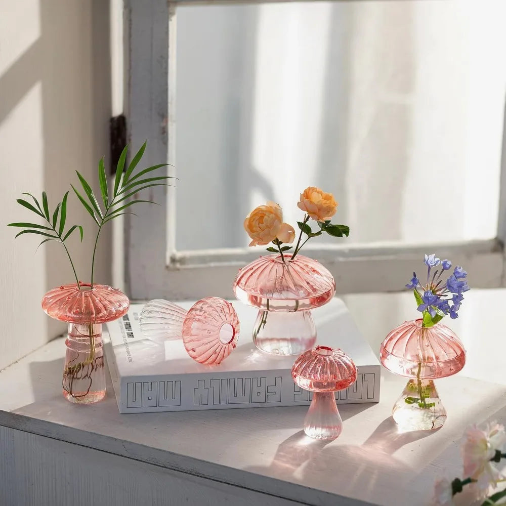 5Pcs Colourful Mushroom Glass Vases | Hydroponic Flower Pots Home Decor