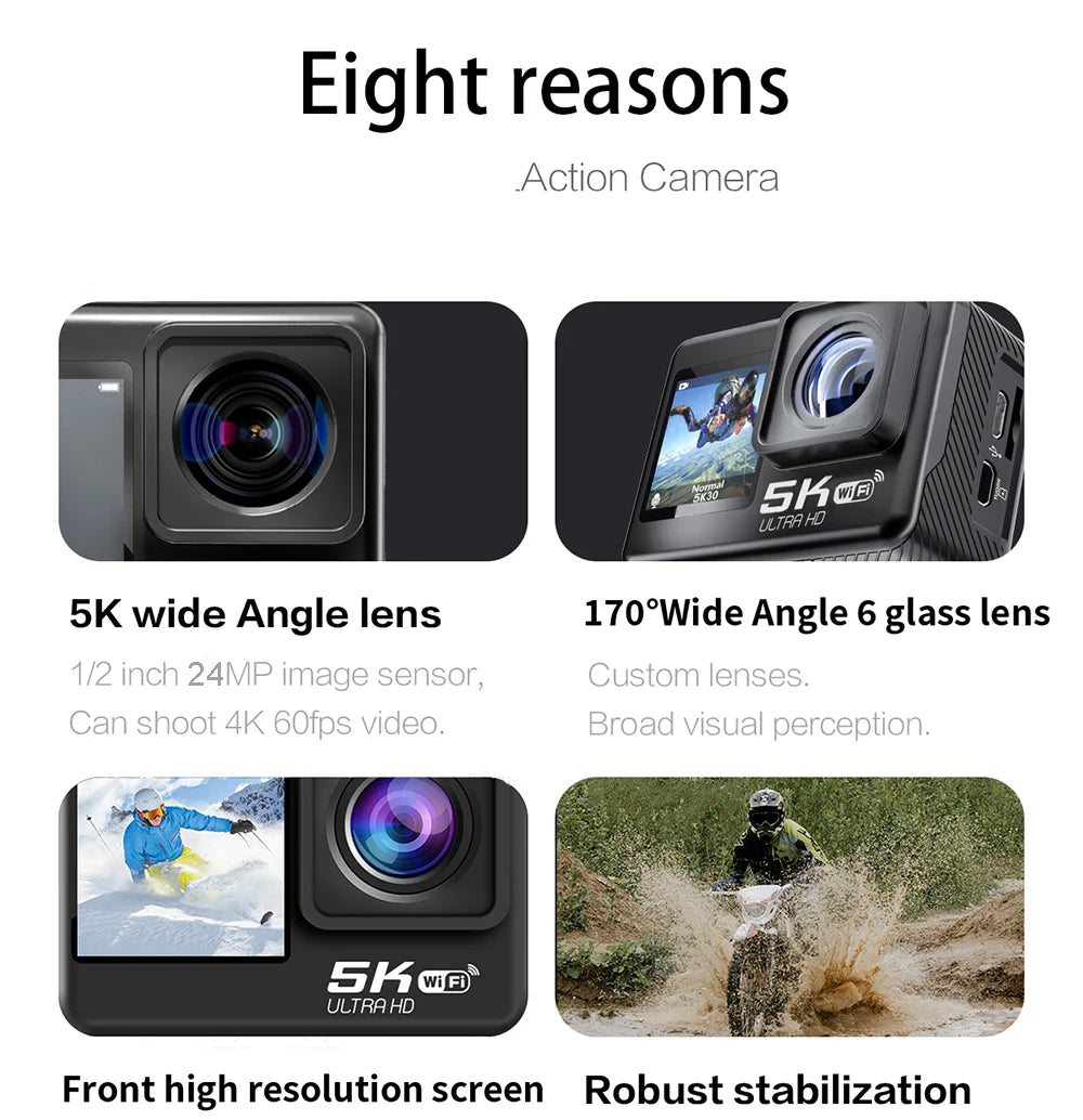 Kamera sportowa sony imx576 5k 4k60fps wodoodporna 48mp z wi-fi