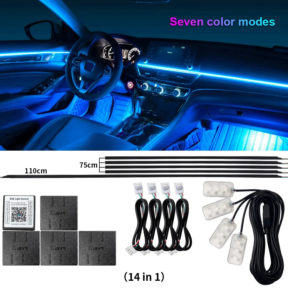 Zestaw ambientowego oświetlenia samochodowego led rgb 14/18 w 1