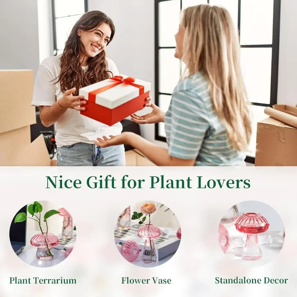 5Pcs Colourful Mushroom Glass Vases | Hydroponic Flower Pots Home Decor