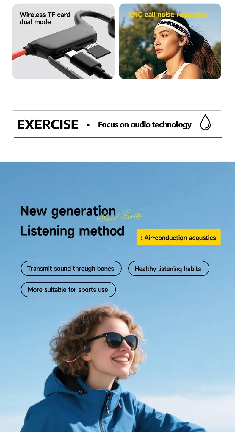 Zestaw słuchawkowy 2026 bone conduction: bezprzewodowe słuchawki sportowe ipx8 do pływania z mikrofonem
