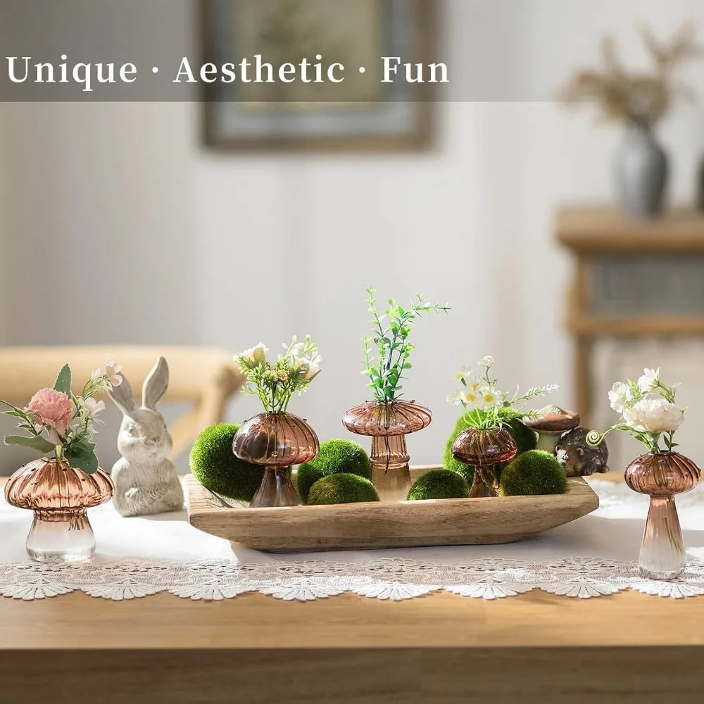 Mushroom Glass Vase Set | Hydroponic Home Decor | Unique Plant Vases