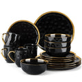 LOVECASA 16/32-Piece Black Porcelain & Gold Dinnerware Set
