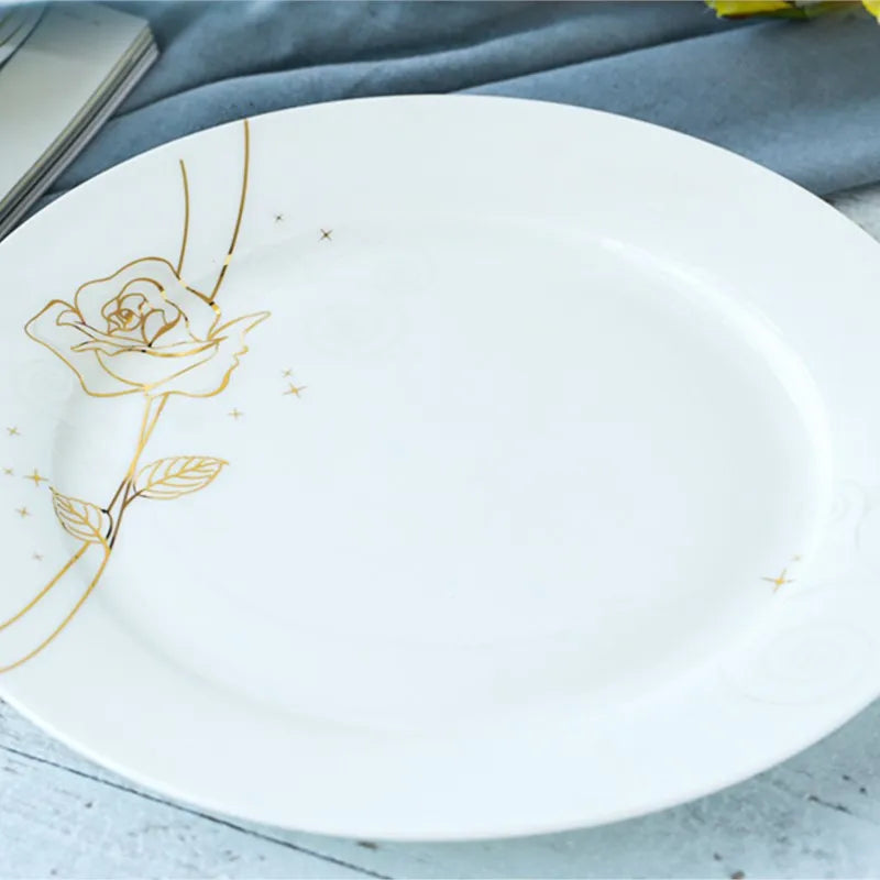 Vabena Gold Rose Bone China Dinner Plates Set - 8-Inch Elegant Tableware