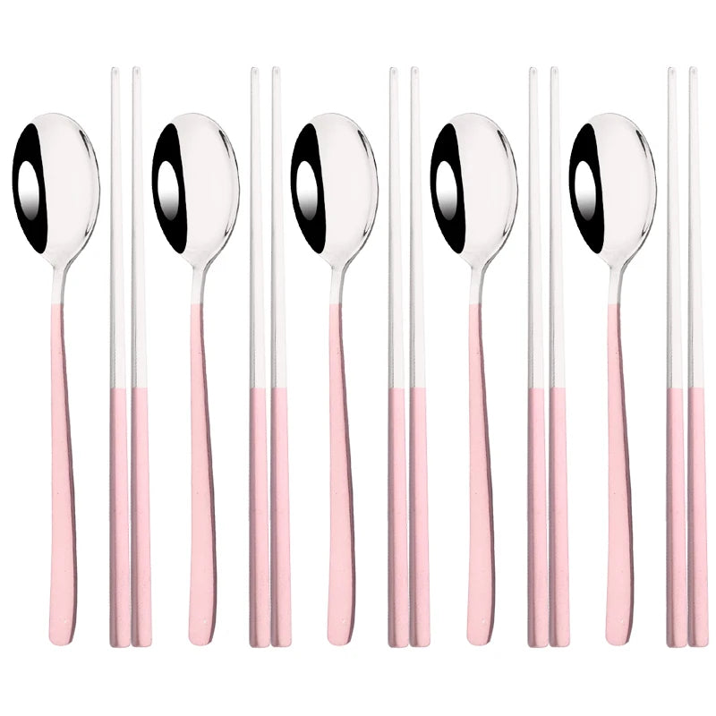 304 Stainless Steel Korean Cutlery Set | 10-Piece Chopsticks & Spoons