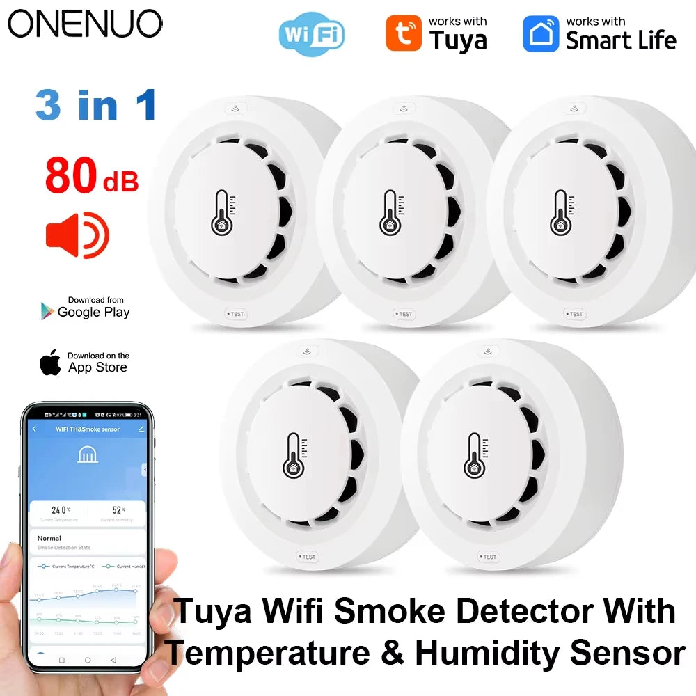 Detektor dymu tuya smart wifi i bluetooth z temperaturą i wilgotnością