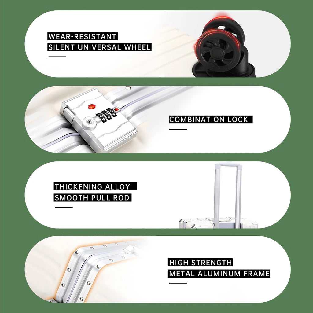 Aluminiowy zestaw walizek na kółkach 20-28" z usb i zamkiem tsa