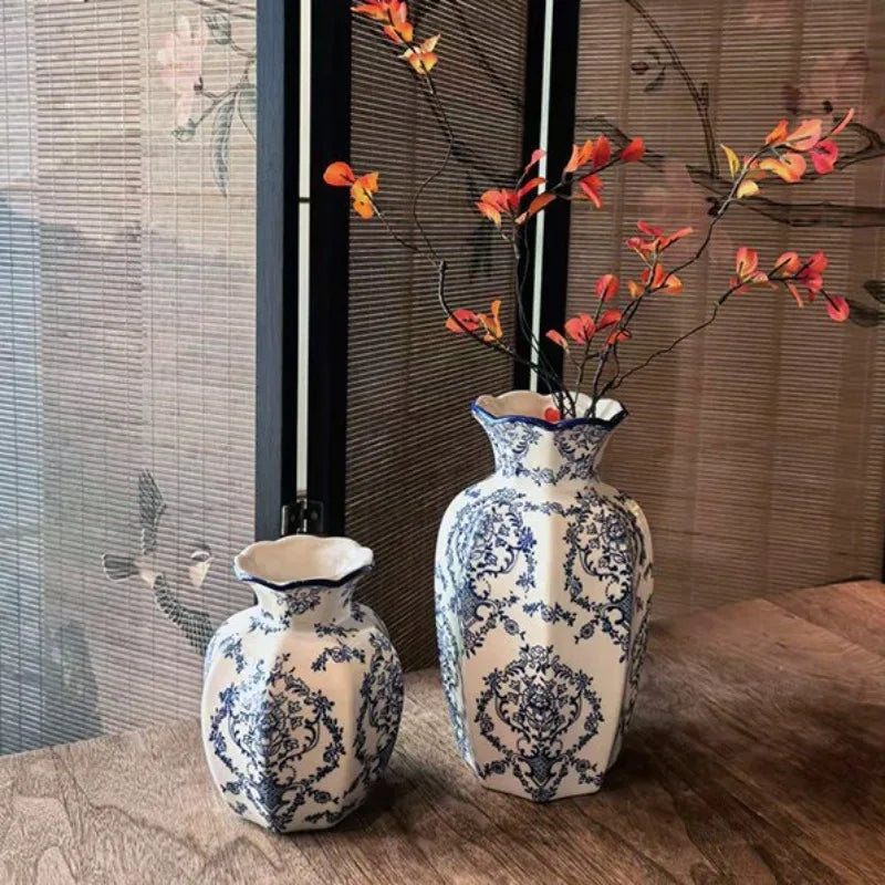 Hand-Painted Blue White Porcelain Vase - Elegant Home Decor