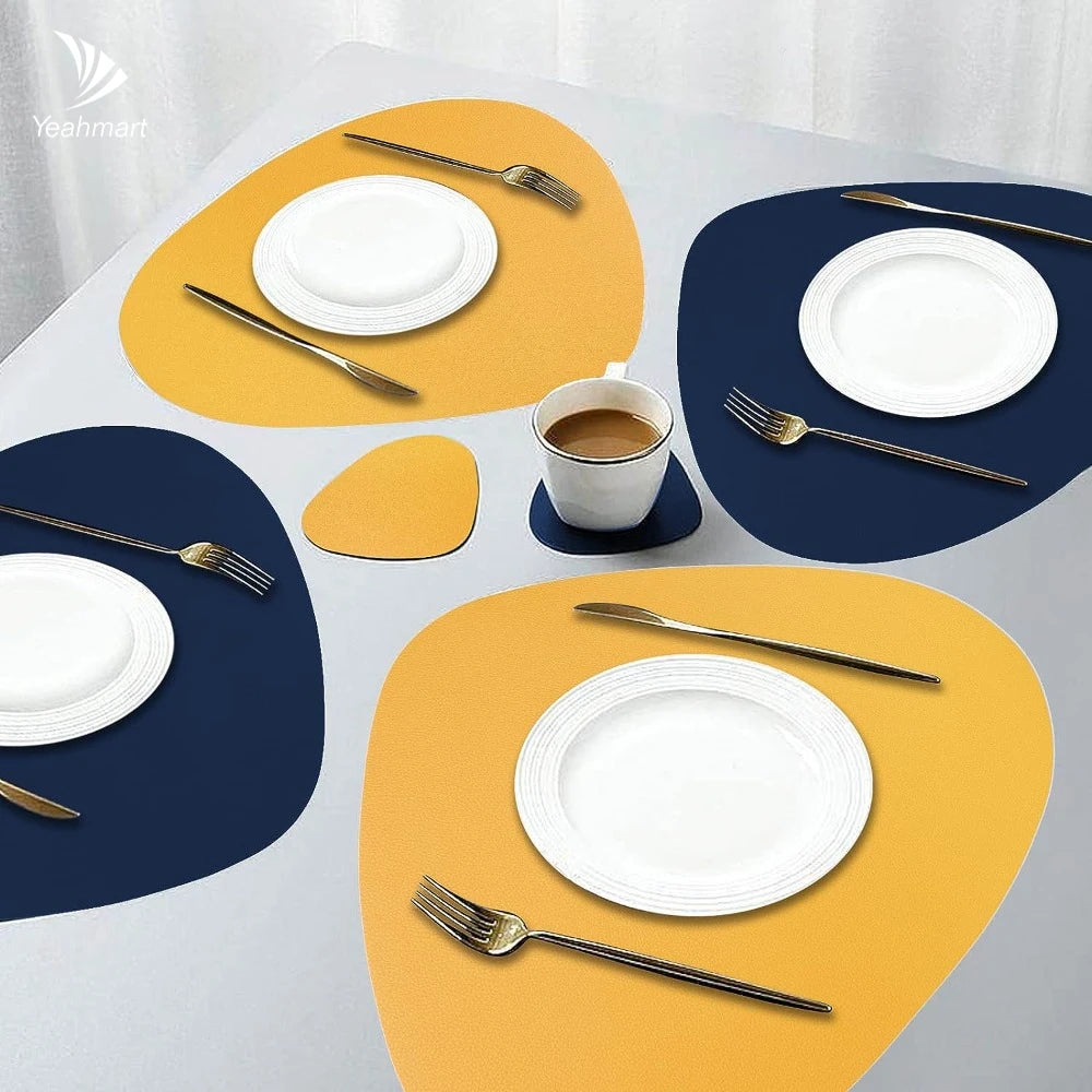 Irregular PU Leather Placemats Set - Oil-Proof & Waterproof Table Mats