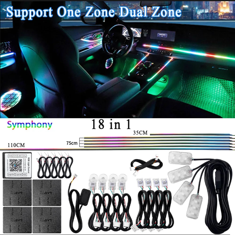 Zestaw ambientowego oświetlenia samochodowego led rgb 14/18 w 1